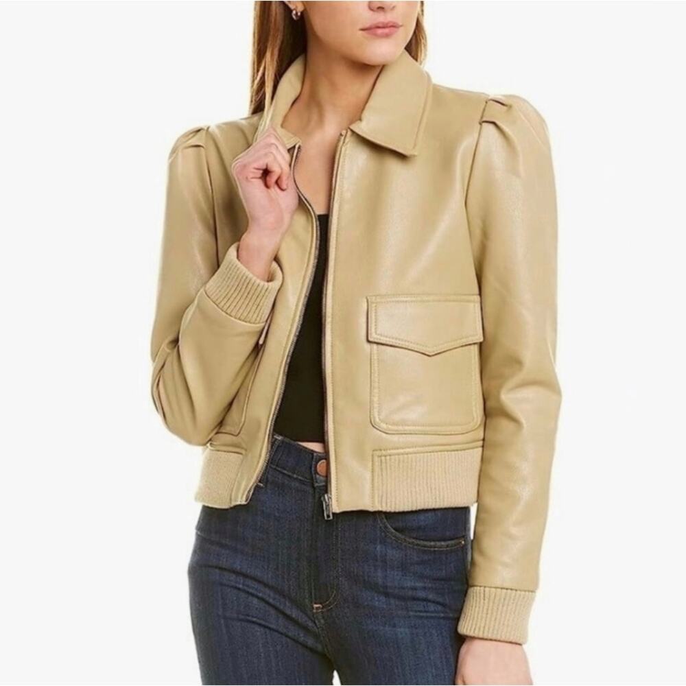 BB Dakota Women's Boss Mode Faux Leather Tan Zip Front Bomber Jacket Size XL